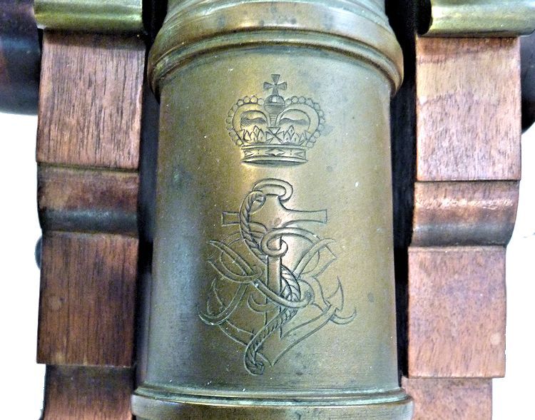 Stylized cartouche of fowled anchor with royal crown and initials image