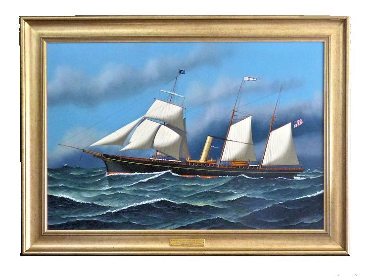 Framed ship portrait of sail and screw yacht ALVA image
