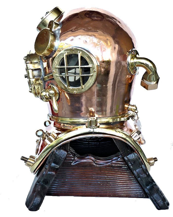 Lrft side of 1942 Schrader Navy MK V dive helmet image