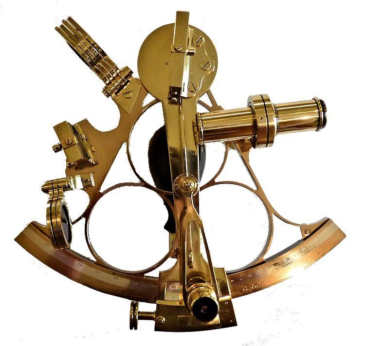 4 Small Polished Brass Sextant and Wooden Box