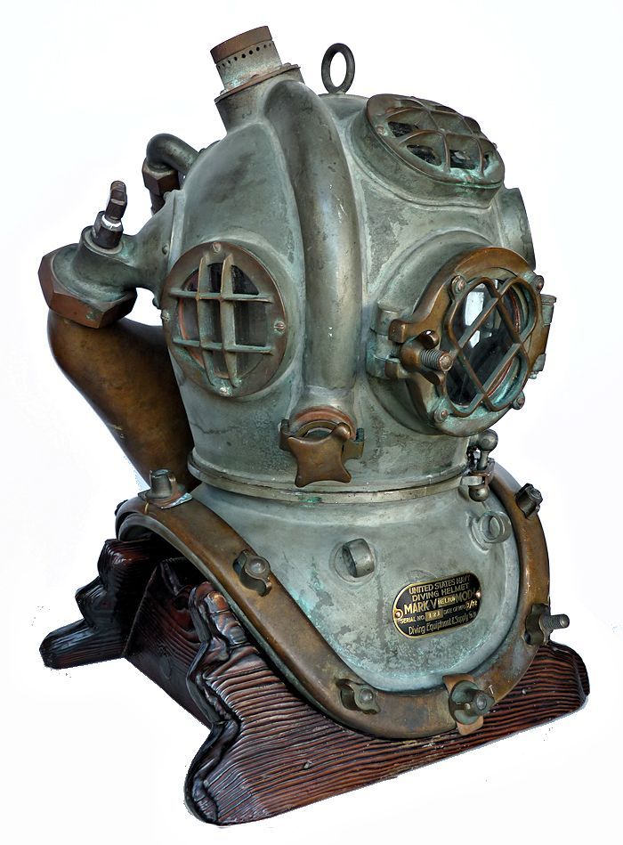 Three quarter right side view of 1972 Heliox dive helmet image