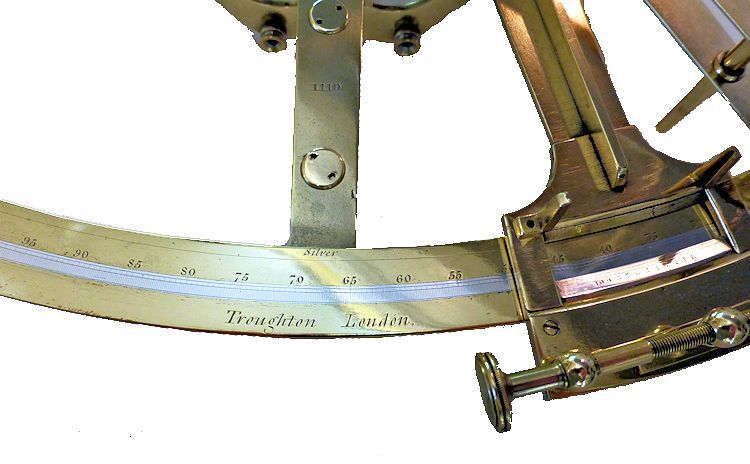 Close-up showing the maker's name and the serial number on the index arm image