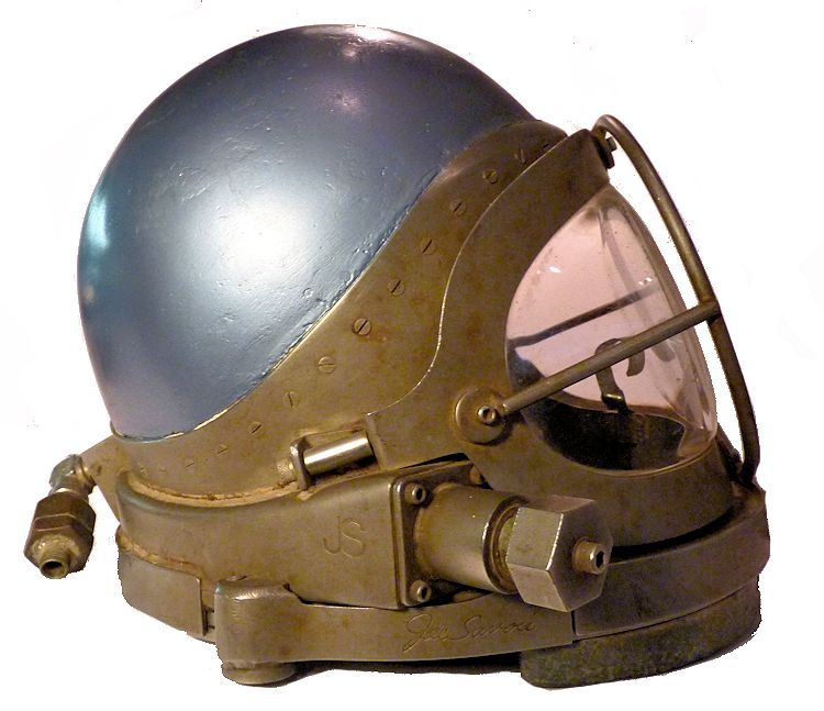 Partial side view of Joe Savoie Fiberglass dive helmet image