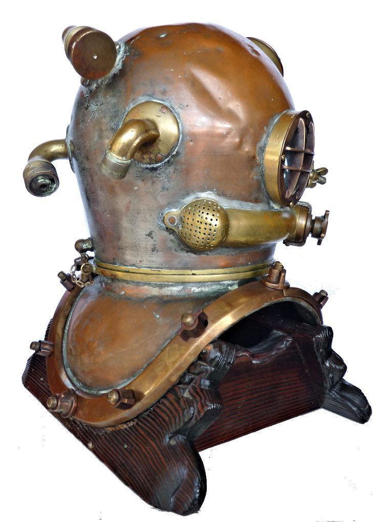 Partial rear rightside view of the 1942 Schrader Navy MK V dive helmet image