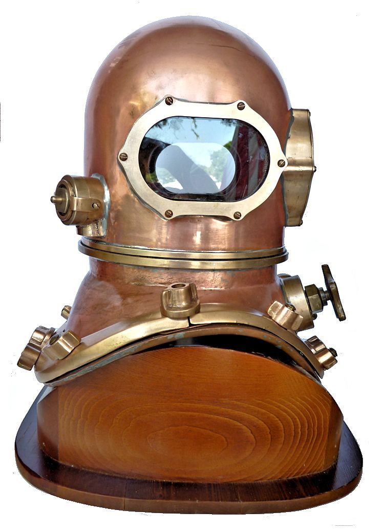 Rightside of the David L. Clark copper dive helmet image