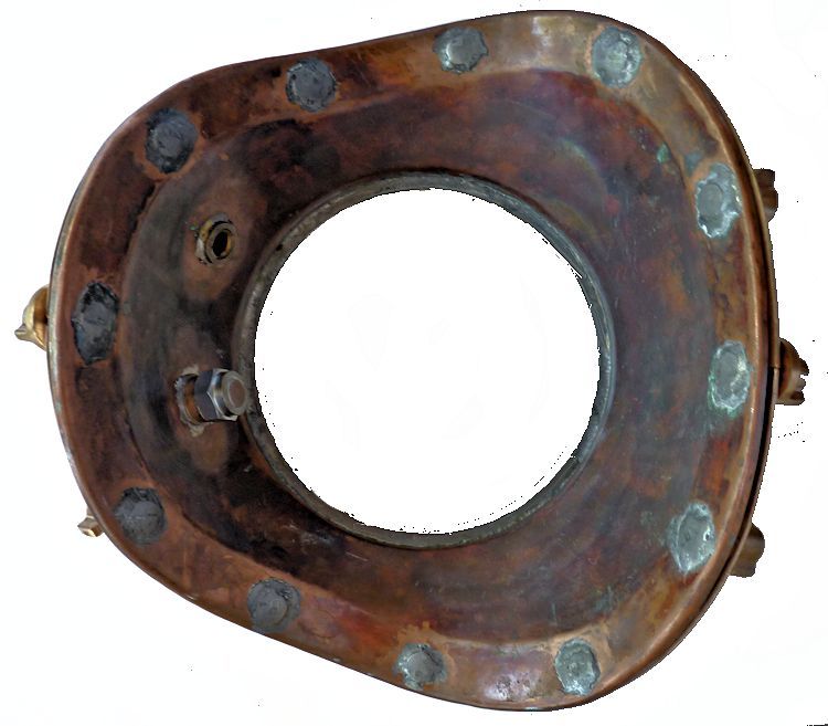Inside of the breast plate of the D.L. Clark copper dive helmet image