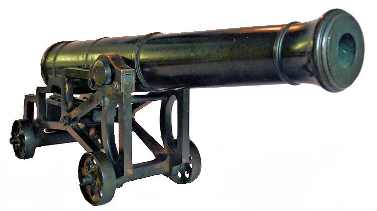 Miniature bronze naval cannon skeleton carriage from the front image