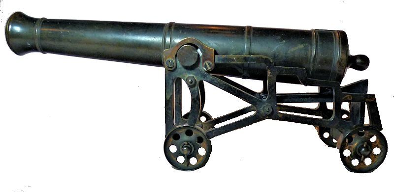 Miniature Royal Navy Bronze Cannon and Skeleon carriage facing left image