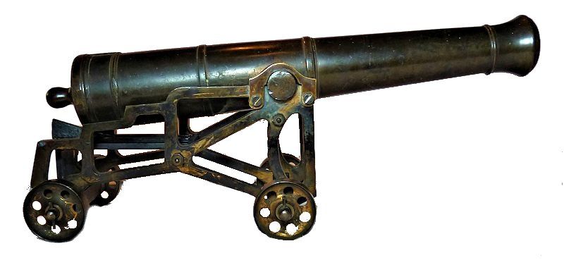 Miniature Royal Navy Bronze Cannon and Skeleon carriage facing right image