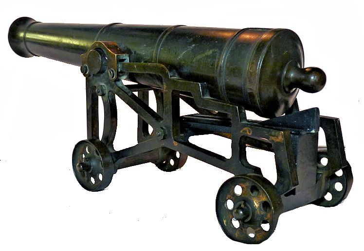 Miniature bronze naval cannon skeleton carriage from the rear image