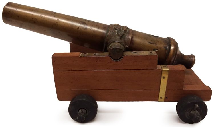 Approx 7 3/4" Long Scratch Built Brass Model Cannon On Naval Carriage 